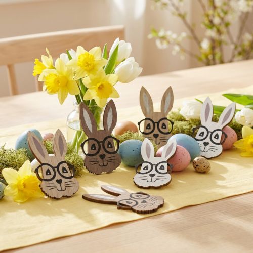 Streudeko Holz Hase mit Brille Braun Weiß 2,5×4,5cm 48 St | Floristik24.de