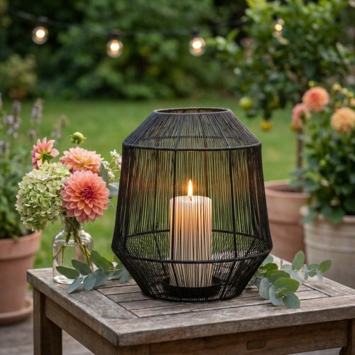 Kerzenhalter Schwarz Deko Laterne Drahtkorb Ø24cm H28cm | Floristik24.de