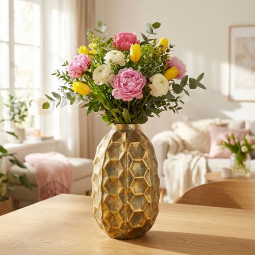 Vintage Vase Gold Blumenvase Vase Wabenoptik Ø23cm H39cm | Floristik24.de
