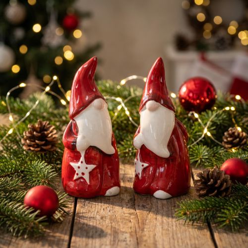 Weihnachtsmann Figur Nikolaus Rot, Weiß Keramik H13,5cm 2St | Floristik24.de