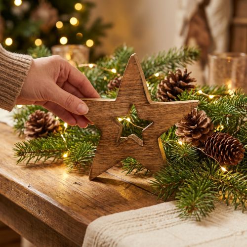 Holzstern geflammt 15cm Weihnachtsdeko Naturholz