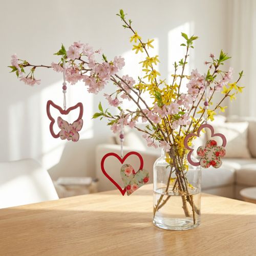 Frühlingsanhänger, Schmetterling Herz Blume, Holzdeko mit Blumenmuster H8,5/9/7,5cm 6 St | Floristik24.de