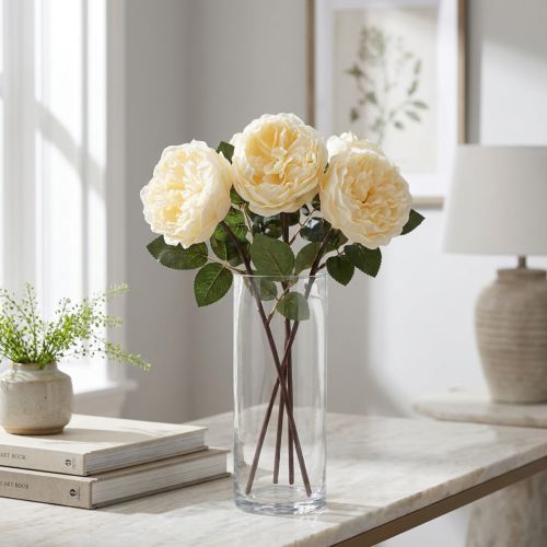 Künstliche Rosen Creme 48cm Kunstblumen 3 Stück