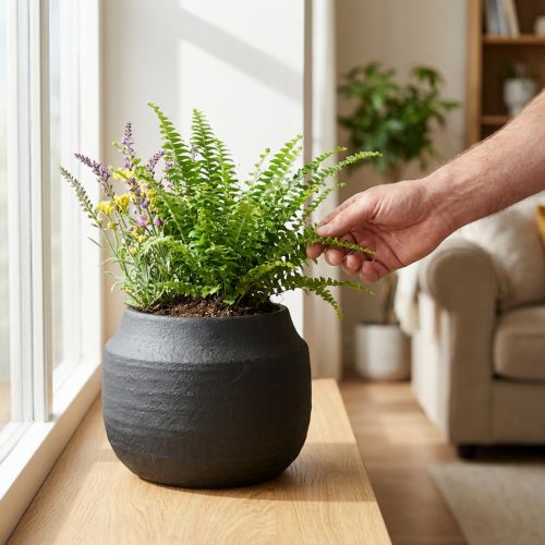 Übertopf Schwarz Keramik Ø23cm H19,5cm