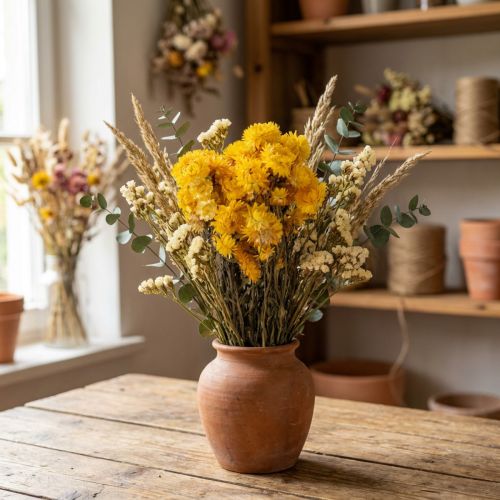 Artikel Strohblume Gelb getrocknet Helichrysum Trockenblumen Deko Bund 100g