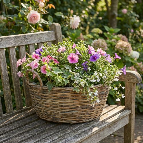 Großer Weidenkorb mit Griffen, Natur-Weiß, XL Pflanzschale im Landhausstil, Dekokorb für Pflanzen & Aufbewahrung, Ø51cm | Floristik24.de