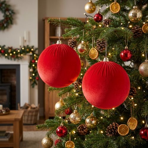 Rote Samt Weihnachtskugel 25cm