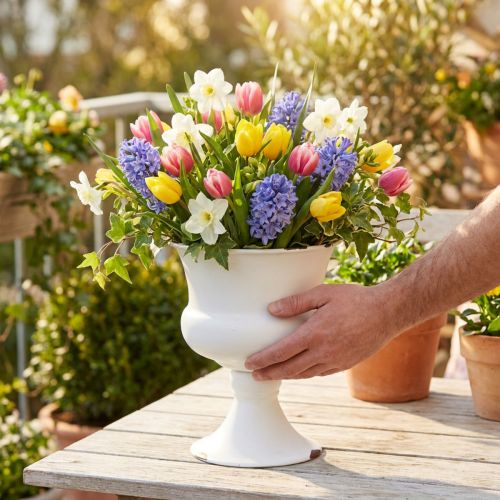 Pokalvase Weiß Rost Deko Shabby Chic Vintage Ø13,5cm H15cm | Floristik24.de