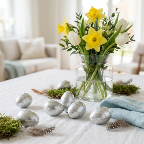 Wachtelei Deko Silber 3cm 50 Stück Osterdeko