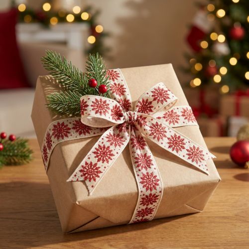 Artikel Dekoband Schneeflocken Geschenkverpackung Winter 25mm 20m