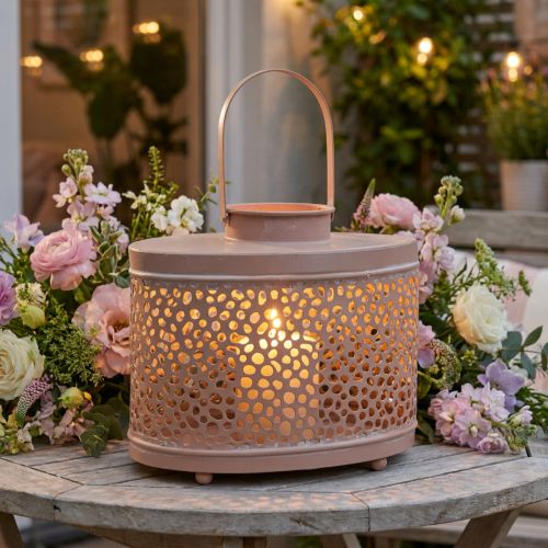 Deko Laterne Rosa Metall 27×16×23cm Windlicht