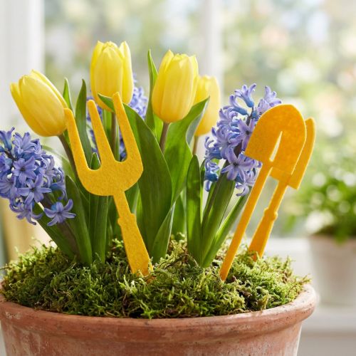 Artikel Filz Gartenwerkzeug Gelb, Schaufel und Gartenharke 6St