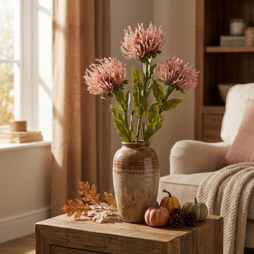 Herbstblume Nadelkissen künstlich Protea Rosa Leucospermum 73cm 3St | Floristik24.de