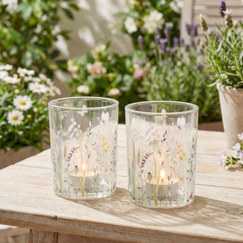 Deko Windlicht Glasmotiv Schmetterlingswiese für stilvolle Wohnakzente 18cm 2St | Floristik24.de