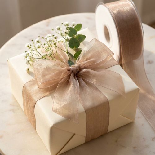 Artikel Organzaband Geschenkband Beige Band Webkante Taupe 40mm 50m
