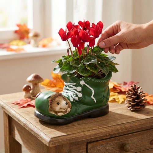 Übertopf Deko, grüner Schuh mit Igel, Keramik 14x13cm H13cm | Floristik24.de