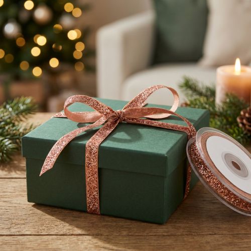 Weihnachtsband Rosa Kupfer Glitter Dekoband 10mm 10m | Floristik24.de