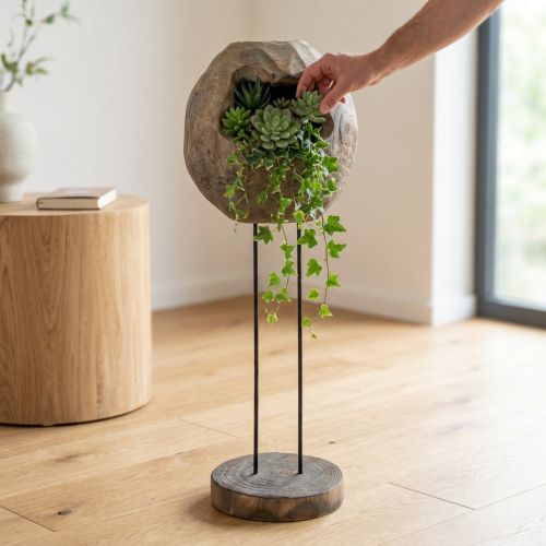Deko Skulptur Pflanzkugel aus Paulownia Holz H68cm | Floristik24.de