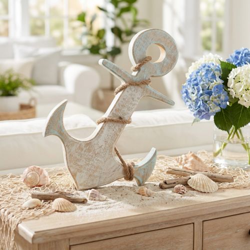 Anker Deko Holz Blau Weiß Shabby Chic 24,5x14,5cm