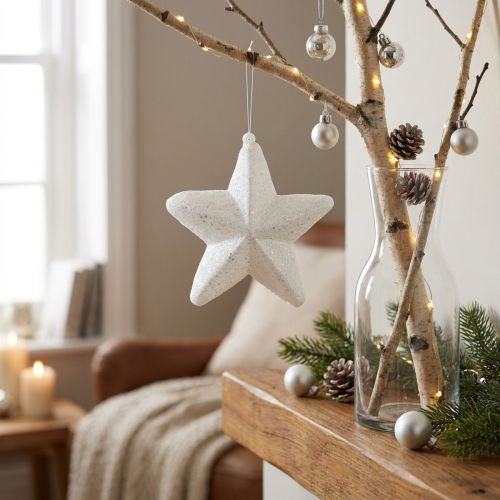 Deko Stern Weiß 20cm zum Hängen Weihnachtsdeko