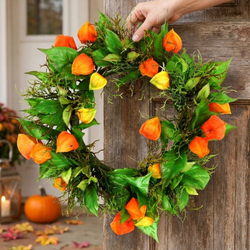 Physalis Kranz künstlich Orange, Grün Ø28cm Herbstdeko | Floristik24.de