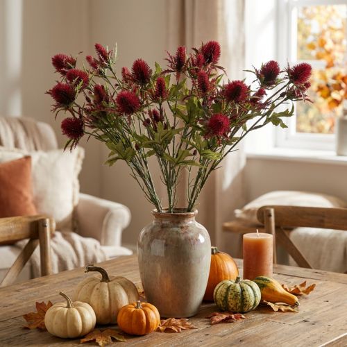 Distel künstliche Blume Rot 68cm 3er Set
