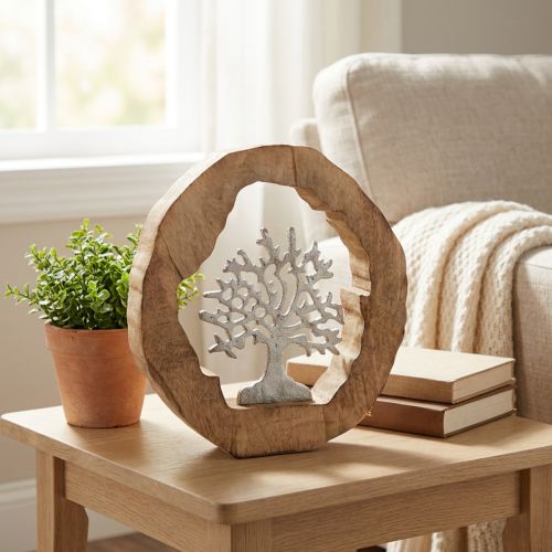 Deko Skulptur Baum Holzring modern 22×21×4cm