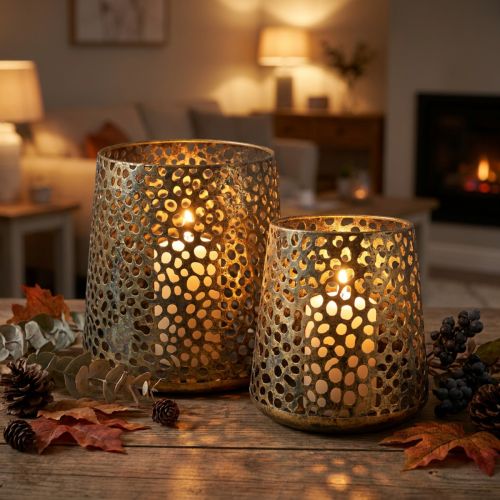 Windlicht Laterne Golden Ø14/20,5cm H14,5/19,5cm 2er-Set | Floristik24.de