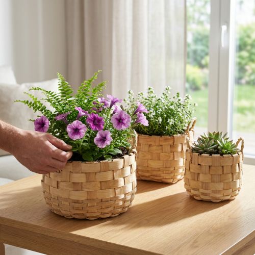 Pflanzkorb Set 3er-Set Natur Ø18/23/29cm Boho Deko