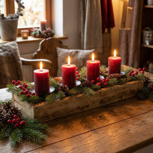 Kerzenhalter Holz Advent 48cm vier Kerzenteller