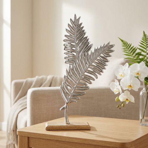 Tischdeko Metall Deko Farn Silber Holz H54cm B37cm | Floristik24.de