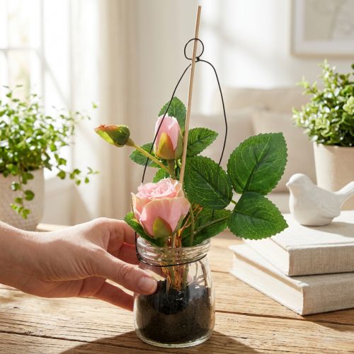 Rose im Glas Rosa H23cm | Floristik24.de
