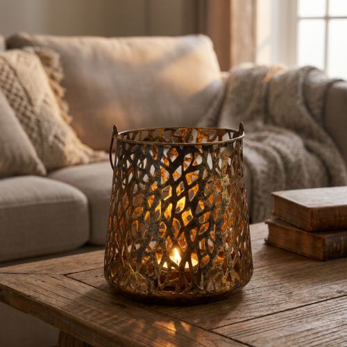 Deko Laterne Tischdeko Teelichthalter Gold Antik 14,5cm | Floristik24.de