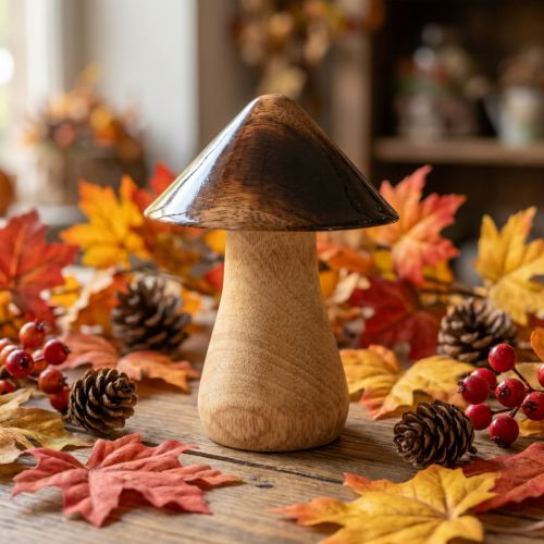 Deko Pilz Holzpilz Natur Braun Glanz Effekt Ø7,5cm H10cm | Floristik24.de