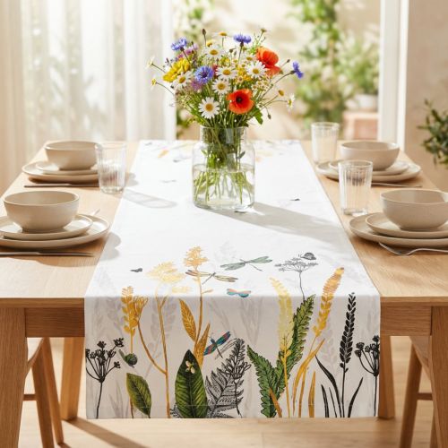 Tischläufer Sommer Wiese 40x150cm Baumwolle Weiß