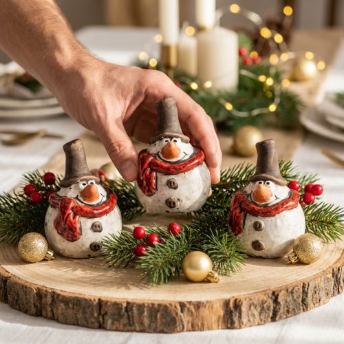 Keramik Schneemann Figur 6er Set Weiß 6,9 cm