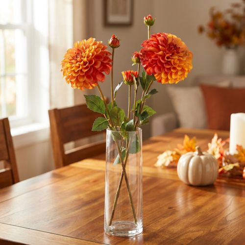 Künstliche Dahlien Deko Blumen Orange Rot Ø10 L80cm 2St | Floristik24.de