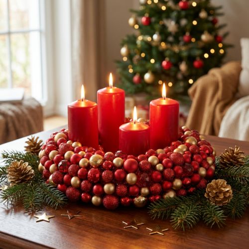 Adventskranz Rot Gold Ø33cm Weihnachtsdeko