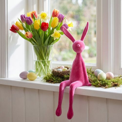Artikel Kantenhocker Hase beflockt Sitzender Osterhase Pink 56cm