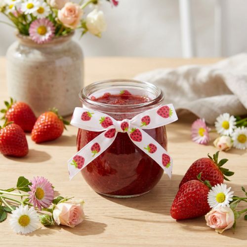 Artikel Dekoband Erdbeeren Stoffband Frühling Band 15mm 20m