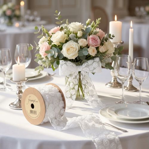 Artikel Dekoband Hochzeit Weiße Rosen Geschenkband 60mm 5m