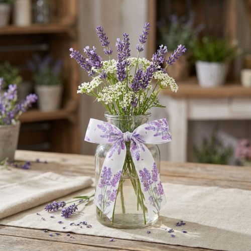 Artikel Band Lavendel Seidenband mit Lavendelstrauß 40mm 15m