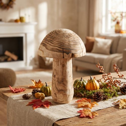 Großer Holzpilz Deko Paulownia Ø21cm H33cm