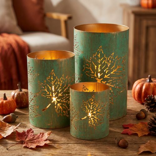 Windlicht Herbst Teelichthalter Metall Ø8/10/13cm Set 3Stück | Floristik24.de