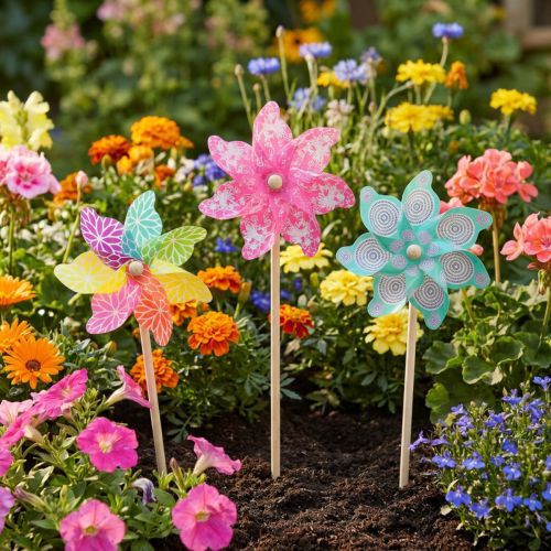 Windrad Sommerdeko Ø15cm H48cm 3er-Set bunt