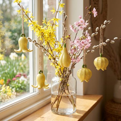 Keramik Blumenanhänger Fröhliche Gestaltung Blüten Design Frühjahrsdeko 9cm 6St | Floristik24.de