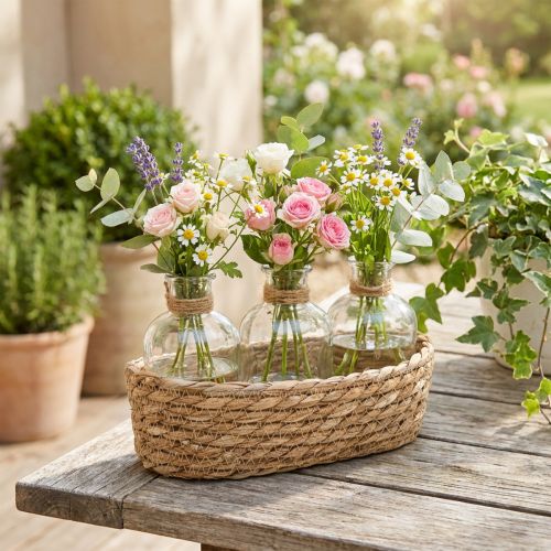 Deko Korb Seegras mit 3 Flaschen Natur 22×11,5×14cm