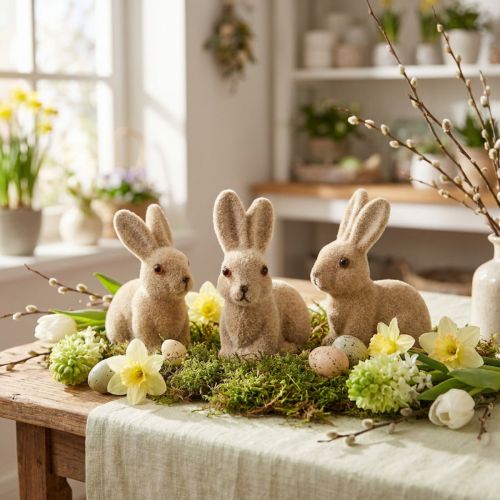 Deko Hasen Beflockt 10cm 6 St für Ostern