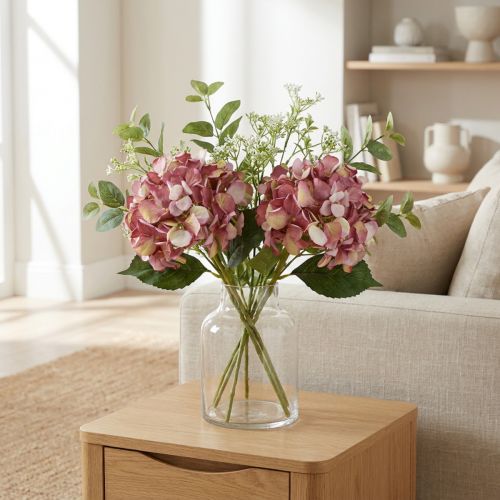 Künstliche Hortensie Groß Rosa Mauve Ø15cm L58cm 2St | Floristik24.de