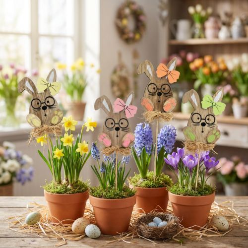 Artikel Blumenstecker Holz Osterstecker Hase mit Brille 8,5cm 12 St